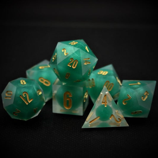 Green sphere core Dice set with Gold ink