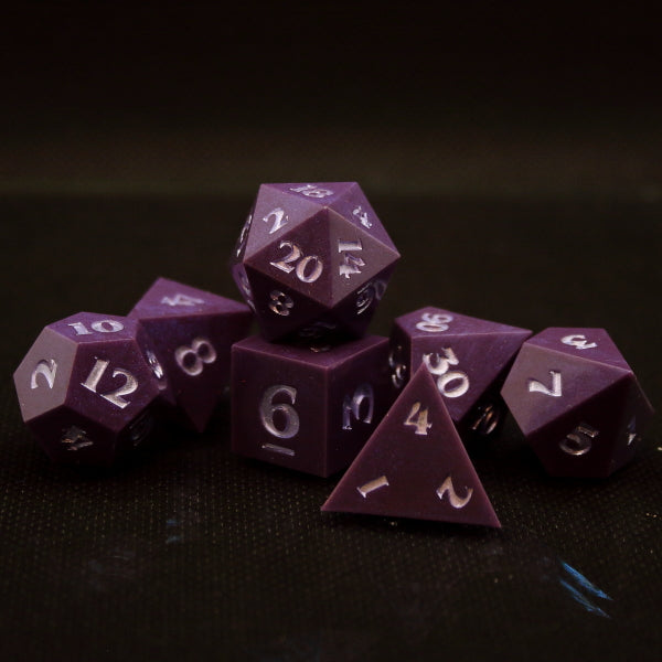 Shimmery purple 7 piece dice set. inked blurple