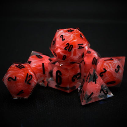 Meat-looking sphere core Dice set with black ink.
